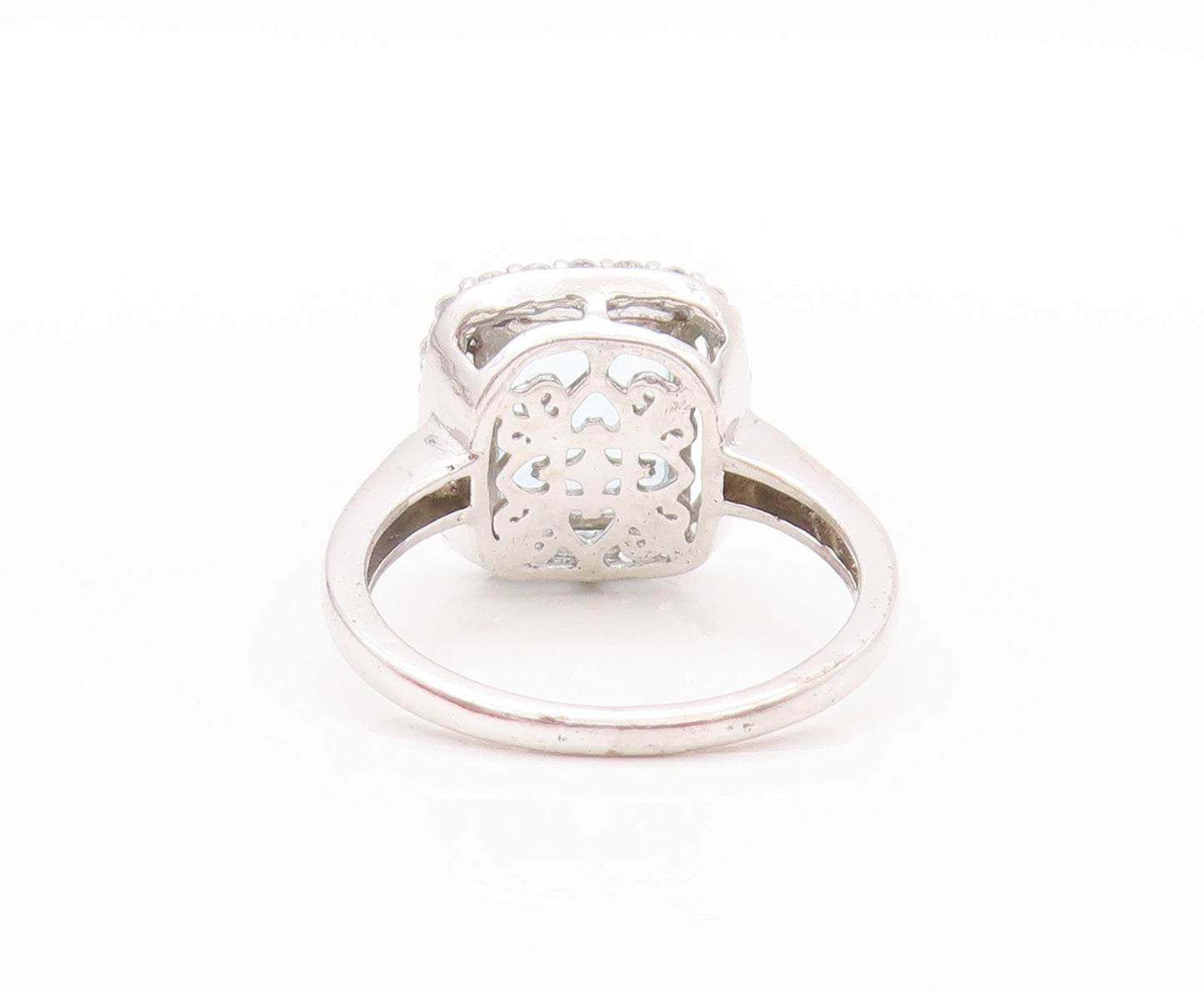 925 Sterling Silver Vintage Ring Square Cut Blue Topaz Halo CZ  Sz 7.5  RG32490