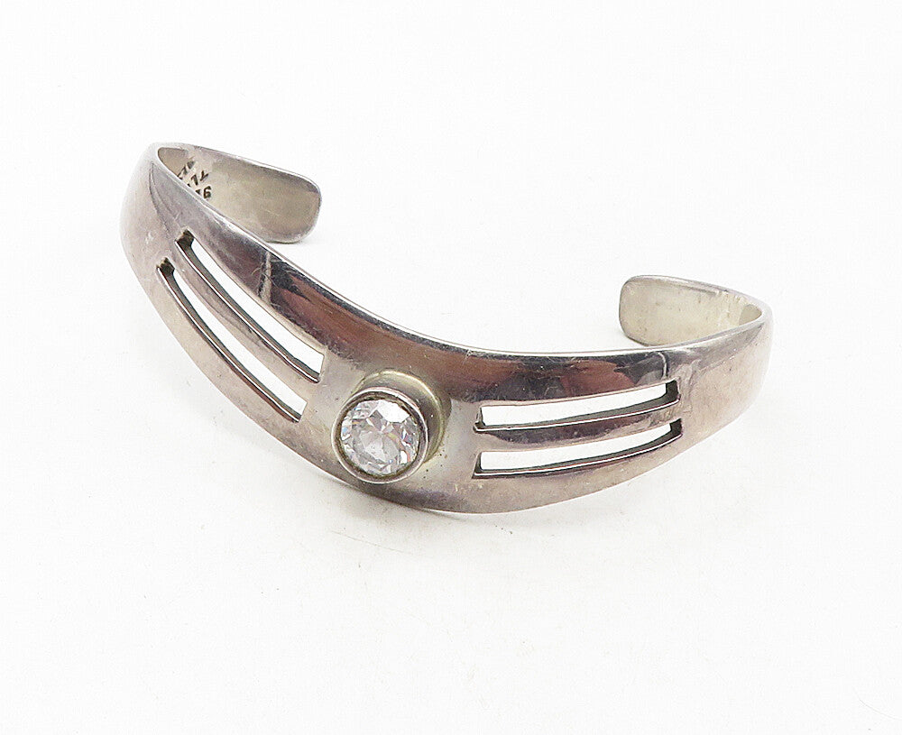 MEXICO 925 Sterling Silver  Vintage Cubic Zirconia Cutout Cuff Bracelet BT4128