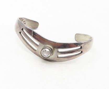 MEXICO 925 Sterling Silver  Vintage Cubic Zirconia Cutout Cuff Bracelet BT4128