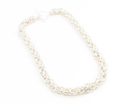 925 Sterling Silver Vintage Necklace Intricate Woven Solid Byzantine Link NE4826