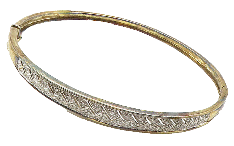 925 Sterling Silver  Vintage Genuine Diamonds 2 Tone Bangle Bracelet  BT6284
