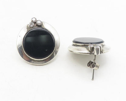 925 Sterling Silver  Vintage Black Onyx & Topaz Round Drop Earrings  EG6250