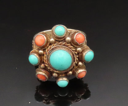 925 Sterling Silver Vintage Antique Chinese Export Gemstone Ring Sz 8 RG25254