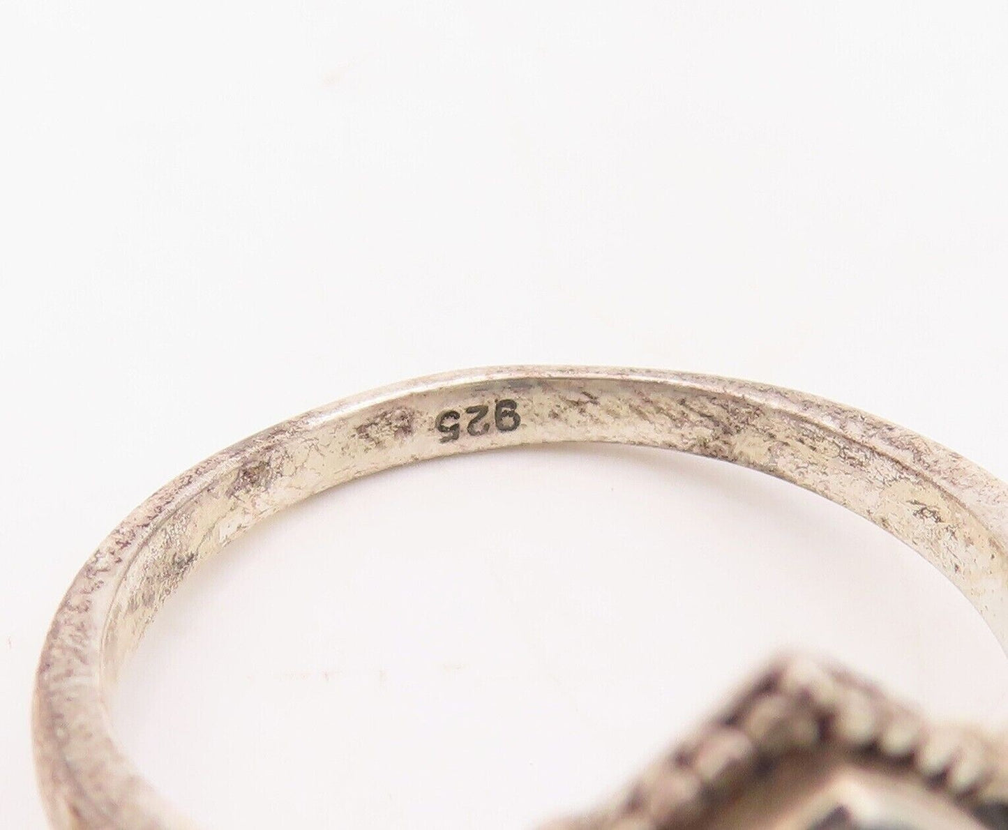 925 Sterling Silver Vintage Ring Swirly Carved Drop Gemstone  Sz 7.5  RG30231