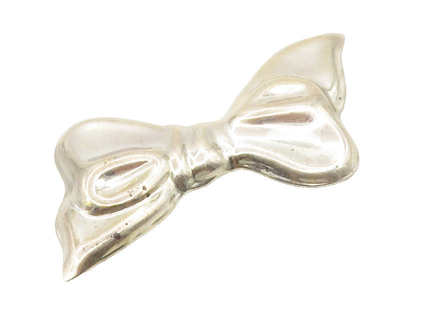 MEXICO 925 Silver  Vintage Shiny Hollow Bow Tied Ribbon Brooch Pin  BP6236