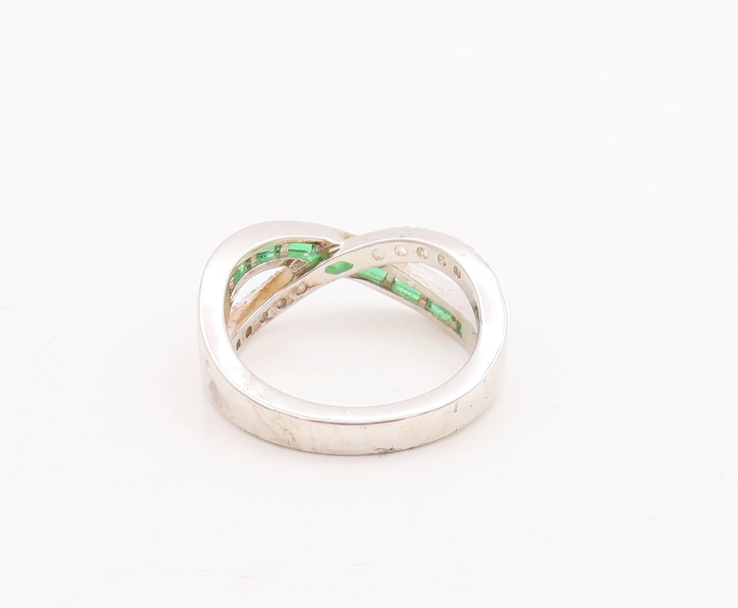 925 Sterling Silver Vintage Ring Peridot CZ Inlay X Cutout Bands  Sz 7  RG29271