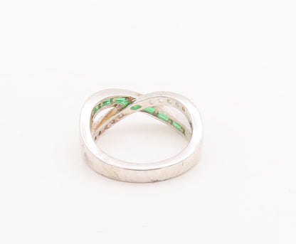 925 Sterling Silver Vintage Ring Peridot CZ Inlay X Cutout Bands  Sz 7  RG29271