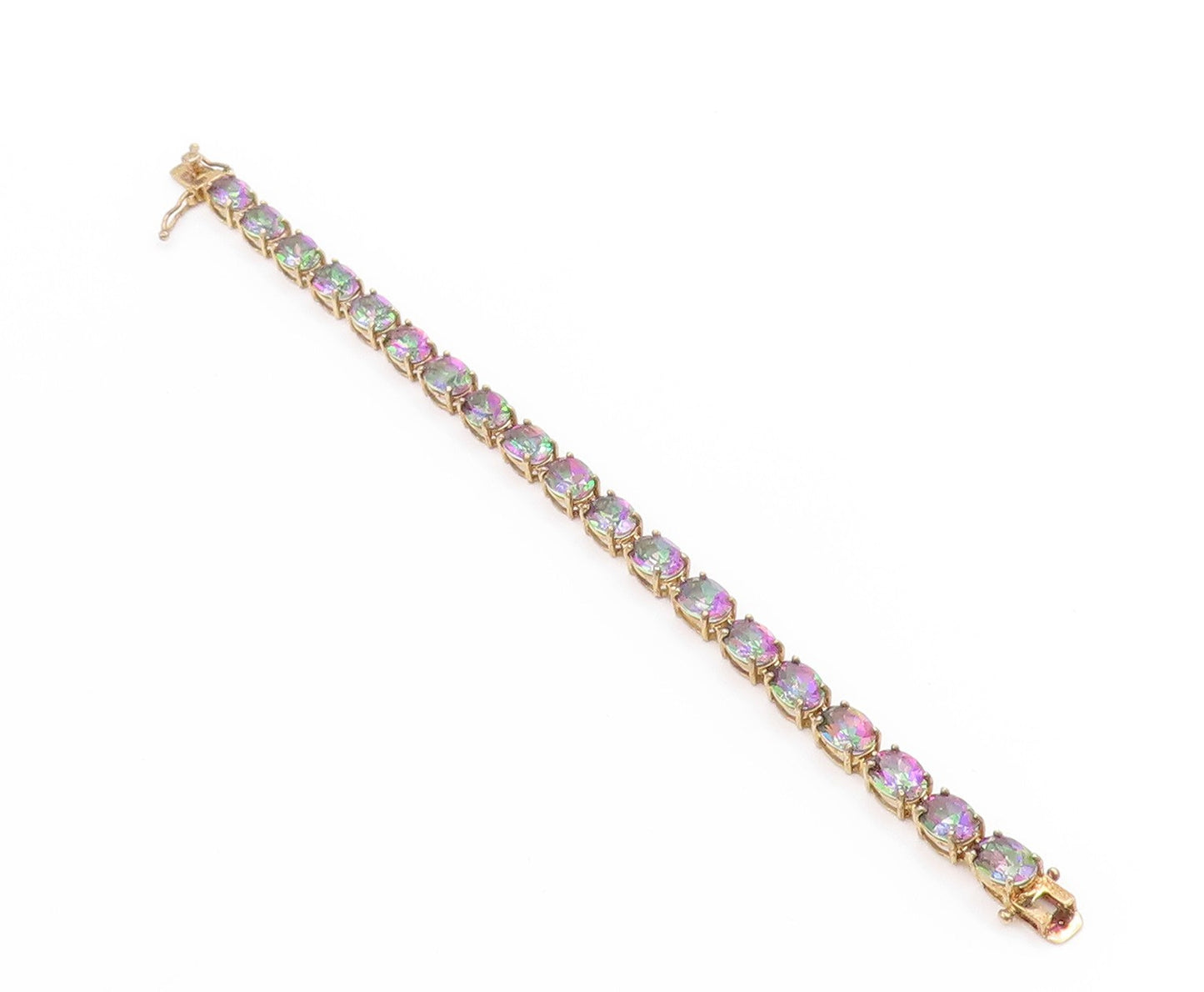 925 Sterling Silver Vintage Bracelet Gold Plated Oval Mystic Topaz Chain BT11380