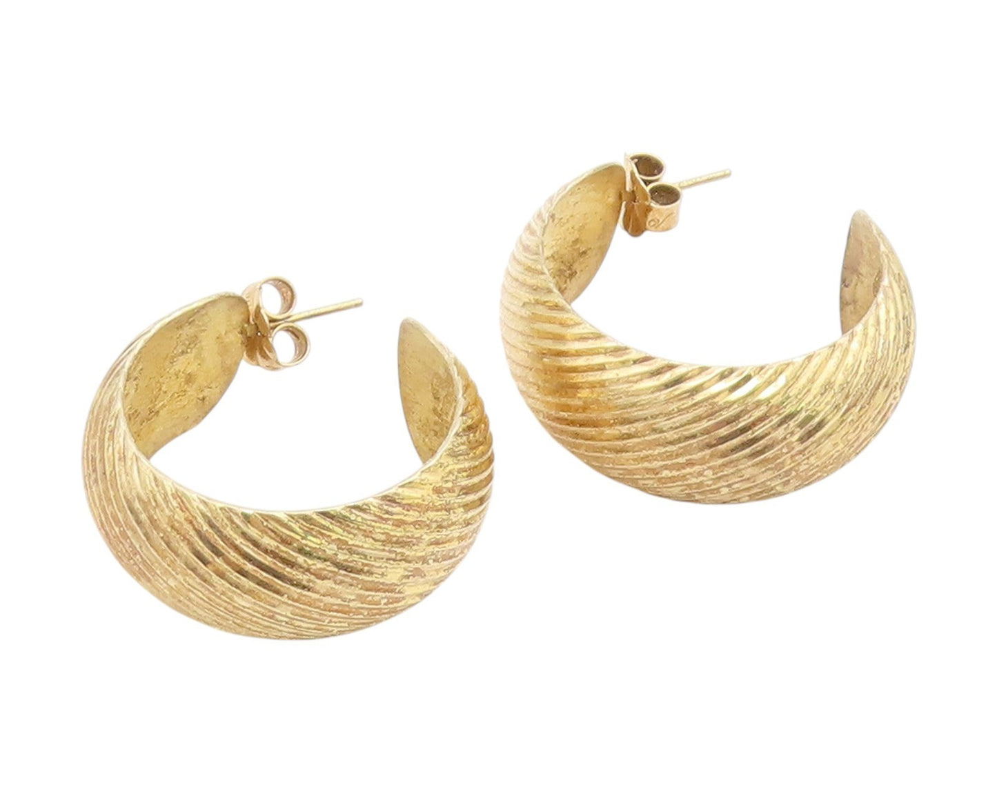925 Sterling Silver Vintage Earrings Gold Plated Ribbed Statement Hoops  EG13922