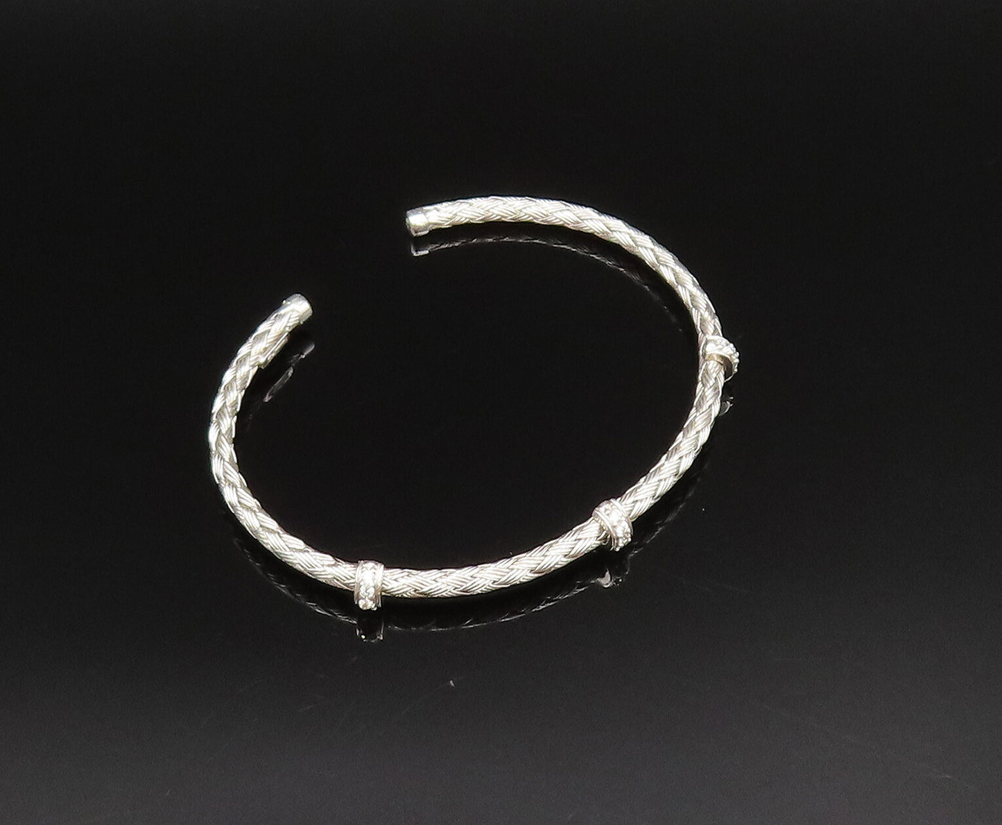 DYADEMA 925 Silver  Vintage Topaz Accent Basket Weave Cuff Bracelet  BT9638