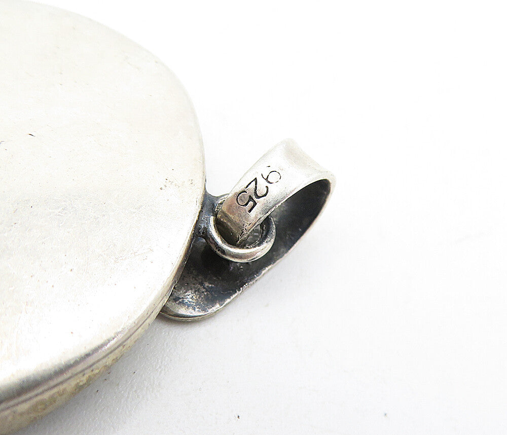 925 Sterling Silver  Vintage Floral Leaf Vine Cutout Round Pendant  PT3643