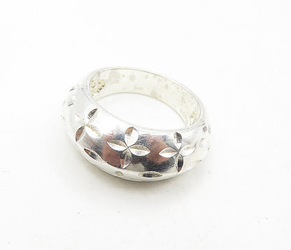 925 Sterling Silver Shiny Diamond Cut Floral Pattern Band Ring Sz 6  RG9200