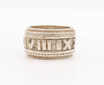 925 Sterling Silver Vintage Ring Solid All Around Roman Numeral  Sz 8 RG28400