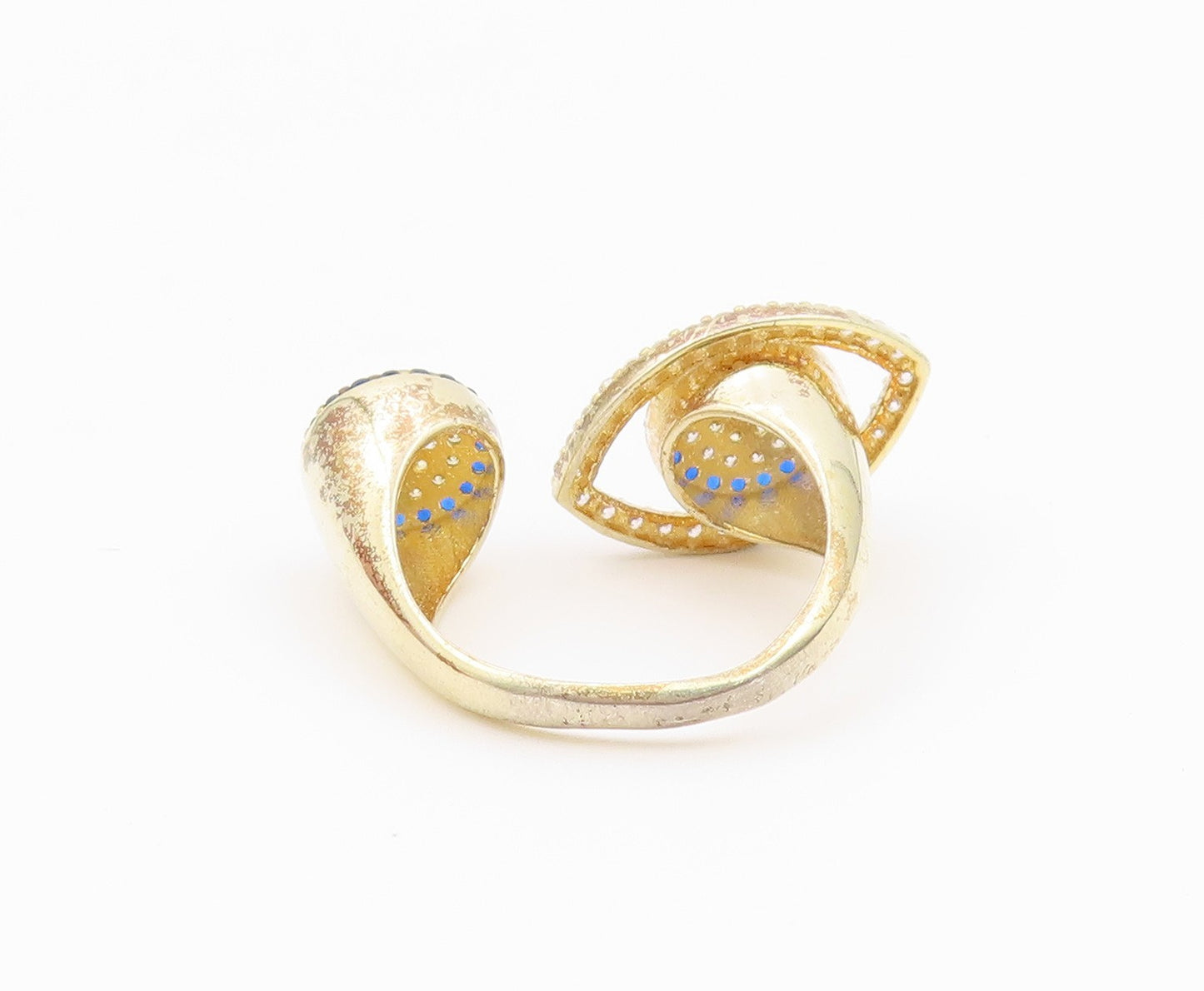 925 Sterling Silver Vintage Ring Gold Plated CZ Evil Eye Band  Sz 7.5  RG36538