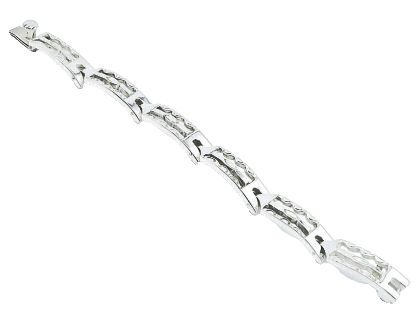 MEXICO 925 Sterling Silver  Vintage Shiny Bar Hinge Link Chain Bracelet BT2936