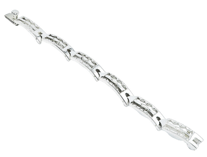MEXICO 925 Sterling Silver  Vintage Shiny Bar Hinge Link Chain Bracelet BT2936