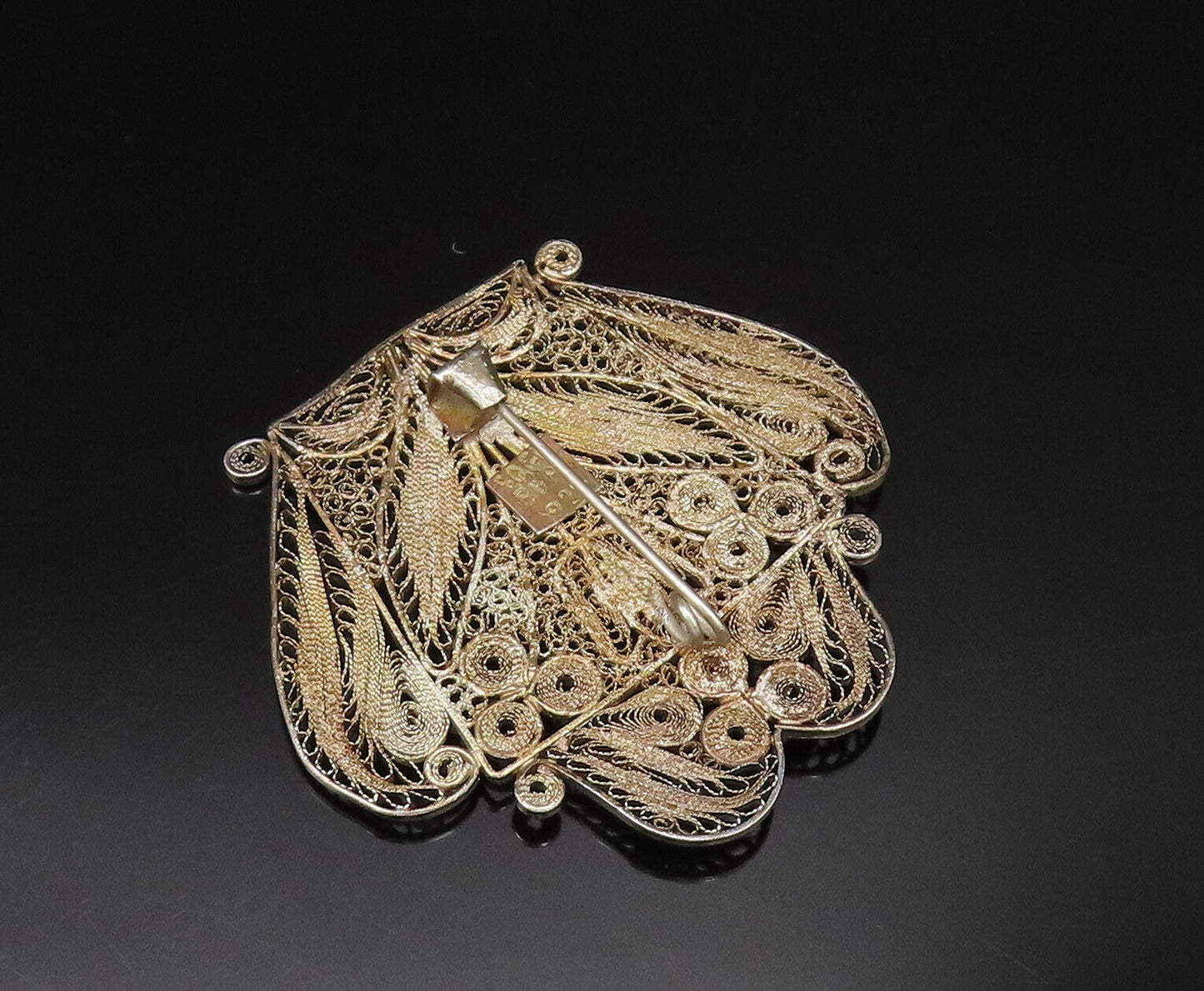 PERU 925 Silver  Vintage Antique Floral Beaded Filigree Brooch Pin  BP9668