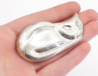 MEXICO 925 Sterling Silver  Vintage Shiny Sleeping Cat Motif Pendant  PT3595