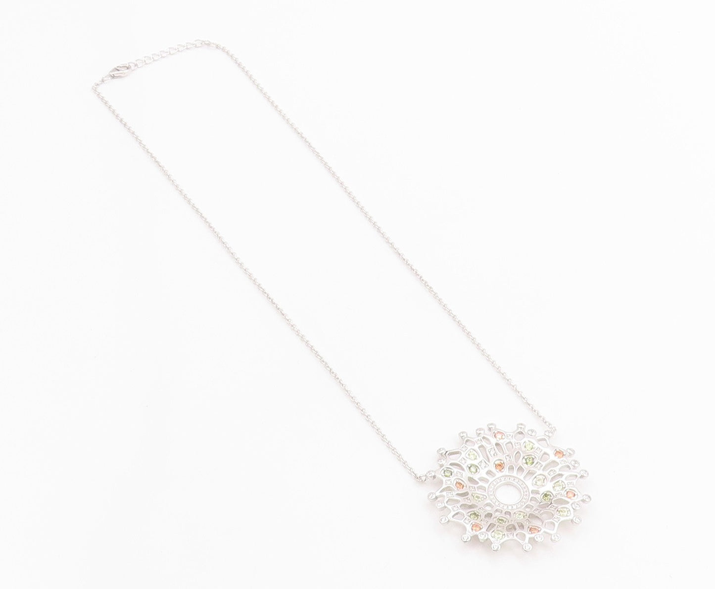925 Sterling Silver Vintage Necklace Multi Gemstone Intricate Snowflake  NE4659