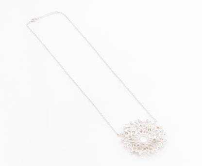 925 Sterling Silver Vintage Necklace Multi Gemstone Intricate Snowflake  NE4659