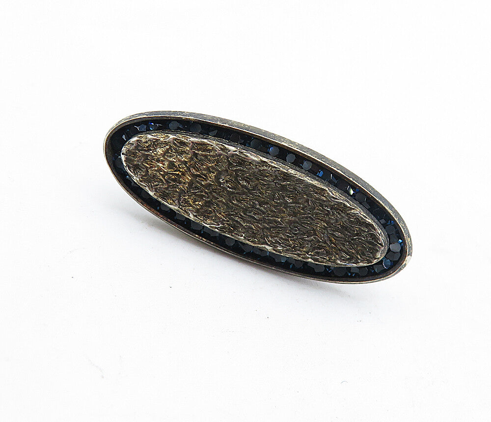 DA VINCI 925 Sterling Silver  Vintage Blue Topaz Hammered Tie Clip  TR1238