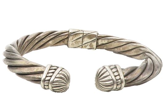 925 Sterling Silver  Vintage Dark Tone Fluted Ends Twist Cuff Bracelet  BT5504