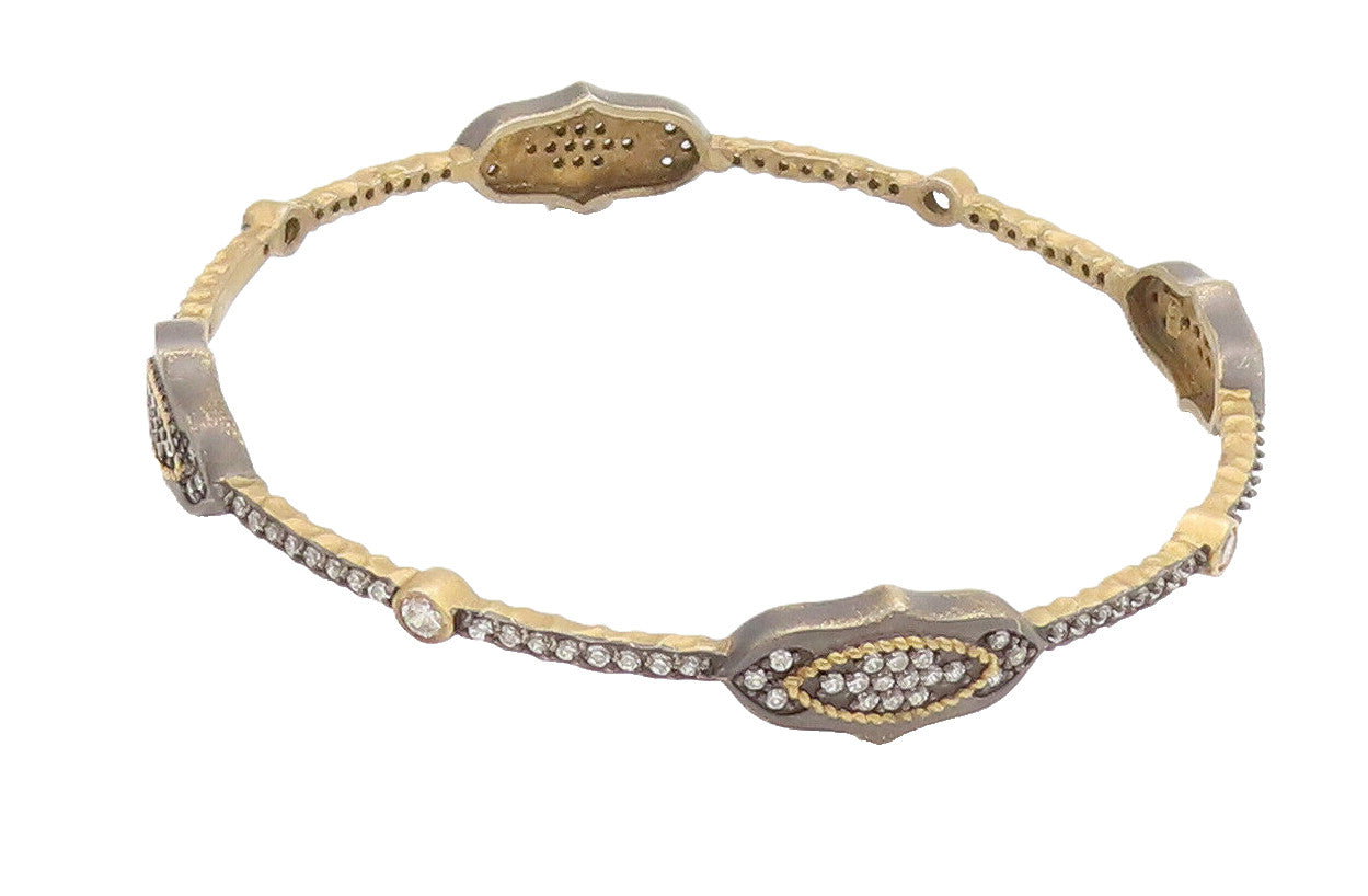 925 Sterling Silver  Vintage Carved Multi CZ Inlay Bangle Bracelet  BT10049