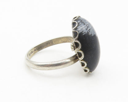 925 Sterling Silver  Vintage Cabochon Obsidian Cocktail Ring Sz 5.5  RG11218