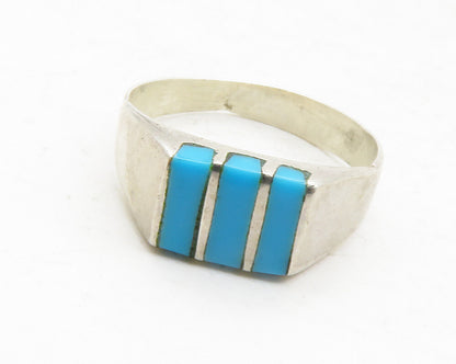 MEXICO 925 Silver  Vintage Inlaid Turquoise Striped Band Ring Sz 6   RG13003