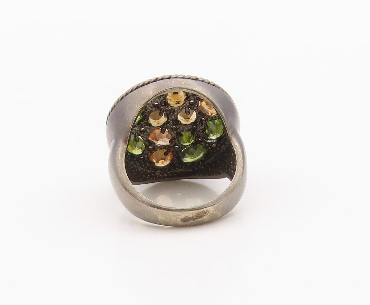 925 Sterling Silver Vintage Ring Two Tone Gemstone Inset Band  Sz 6.5  RG36271
