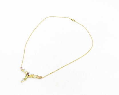 925 Sterling Silver Garnet & Multi Stone Gold Plated Chain Necklace NE1950