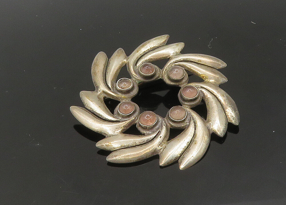 MEXICO 925 Silver  Vintage Topaz Floral Wreath Design Brooch Pin  BP8554