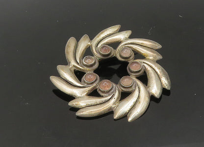 MEXICO 925 Silver  Vintage Topaz Floral Wreath Design Brooch Pin  BP8554