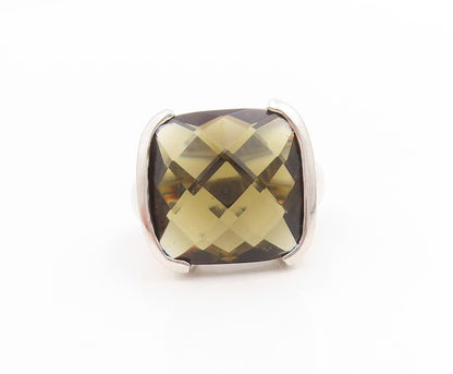 925 Sterling Silver Vintage Ring Faceted Smoky Quartz Solitaire  Sz 6  RG33980