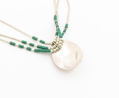 925 Sterling Silver Vintage Necklace NAVAJO ZUNI Malachite Teardrop Chain NE4904
