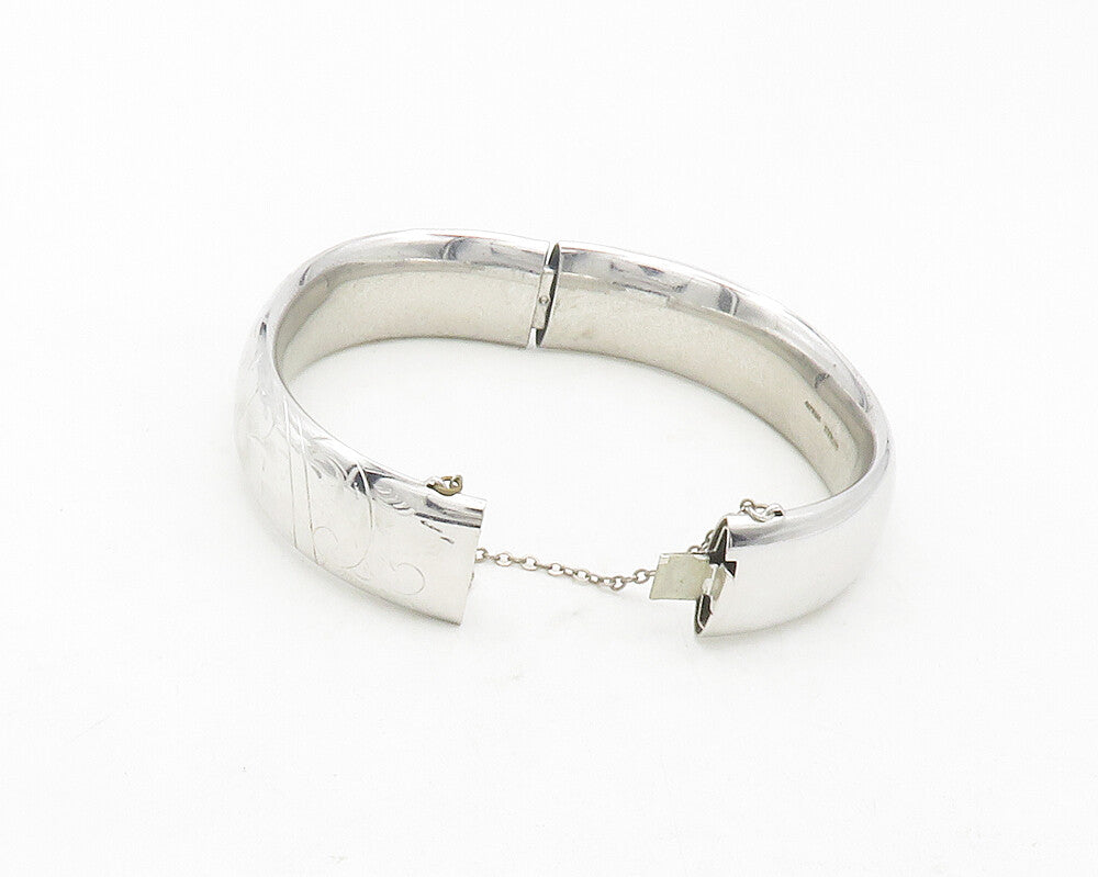 HAYWARD 925 Sterling Silver  Vintage Floral Etched Bangle Bracelet  BT4781