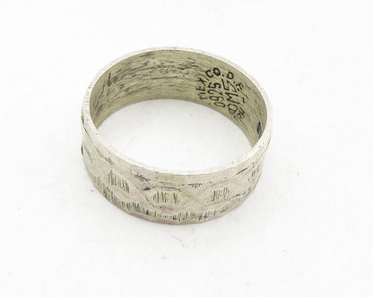 MEXICO 925 Silver  Vintage Shiny Etched Infinity Detail Band Ring Sz 7  RG9871