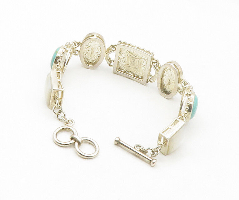 WHITNEY KELLY 925 Silver Vintage Agate & Multi Stone Chain Bracelet BT6732