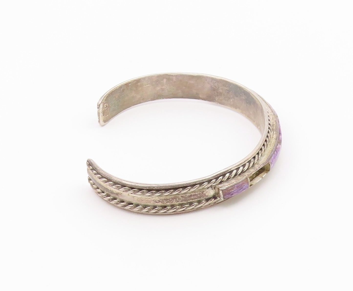 YAZZIE NAVAJO 925 Silver  Vintage Multi Charoite Braided Cuff Bracelet  BT9538