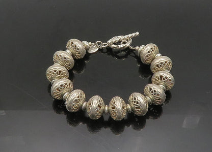 925 Sterling Silver  Vintage Knot Pattern Beaded Chain Bracelet  BT8027
