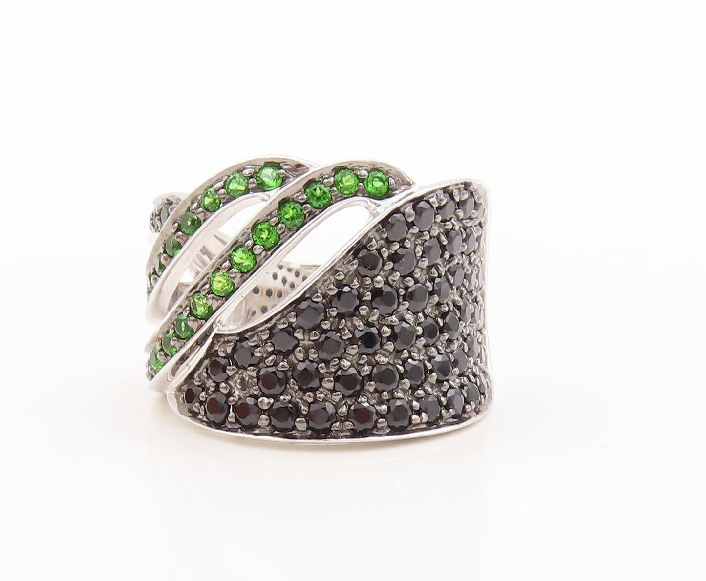 925 Sterling Silver Vintage Ring Designer Green CZ & Spinel Inlay  Sz 6 RG29563