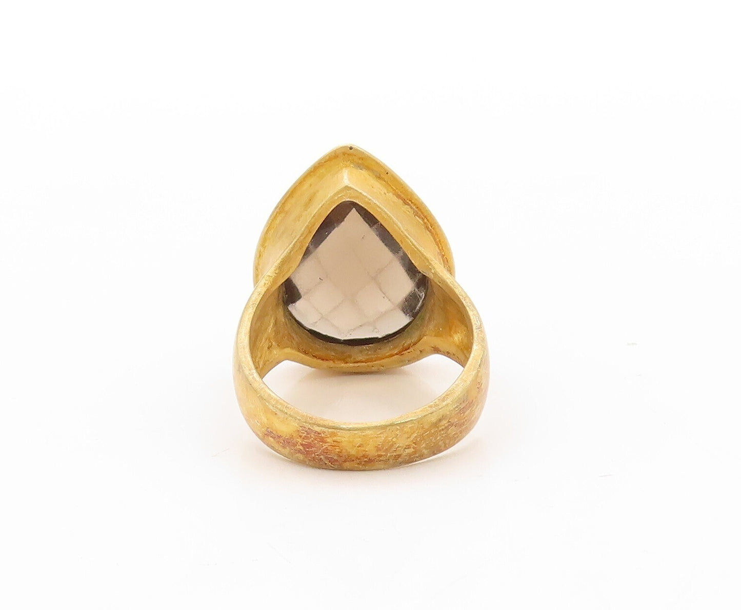 925 Sterling Silver Vintage Ring Gold Plated Drop Smoky Quartz  Sz 8  RG30580