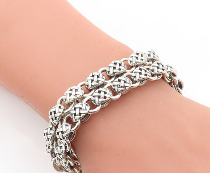 925 Sterling Silver  Vintage Shiny Basket Weave Link Chain Bracelet  BT2114