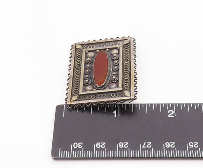925 Sterling Silver Vintage Brooch Pin Carnelian Rectangular Filigree  BP12520