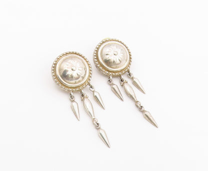 925 Sterling Silver Vintage Earrings Floral Motif Concho Dangle  EG14420