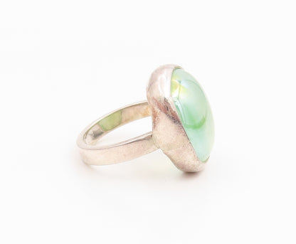 925 Sterling Silver Vintage Ring Minimalist Green Stone Band  Sz 5  RG35457