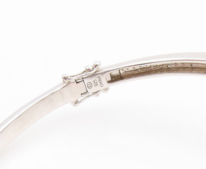 925 Sterling Silver Vintage Bracelet Genuine Diamonds Ribbon Bow Bangle  BT11803