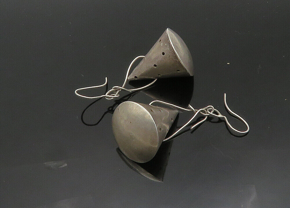 925 Sterling Silver  Vintage Dotted Cone Shape Heavy Drop Earrings  EG10227