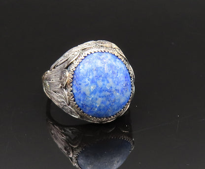 925 Silver  Vintage Antique Cabochon Sodalite Filigree Ring Sz 5  RG25481