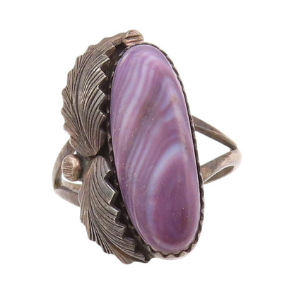 925 Sterling Silver Vintage Ring NAVAJO Wampum Shell & Leaves  SZ 5  RG32324